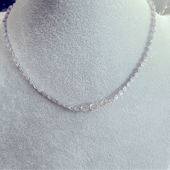 Swarovski Bezel-Set Crystal Tennis Necklace Signed Clasp 16” - Picture 9 of 13